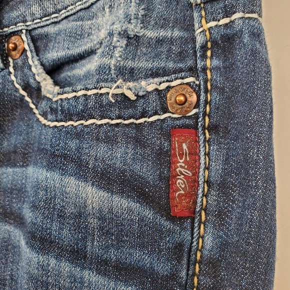 Silver Jeans Santorini Capri Pants Size 29 Blue Denim Stretch Logo Low Rise - Picture 4 of 12